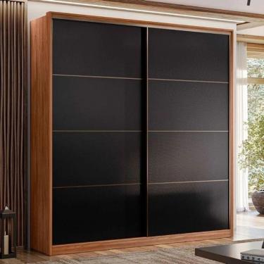 Imagem de Guarda Roupa Casal Belga 2 Portas Madeira - Élpis Móveis Nogueira Touch-preto Prime Tx