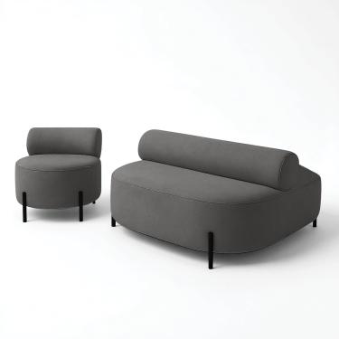 Imagem de Sofá Sala Ilha Orgânico e 1 Poltrona 125cm Éden Pé Aço Preto Bouclê Grafite E03 - D'Rossi