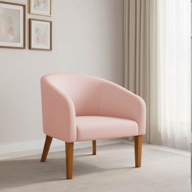 Imagem de Poltrona Sala Decorativa Stella Pé Madeira Trapézio Castanho Veludo Rosê D03 - D'Rossi