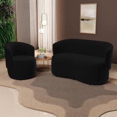 Imagem de Kit Poltrona E Namoradeira Aisha Orgânica Veludo Preto - Desk Design