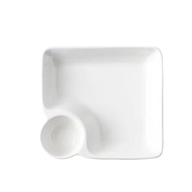 Imagem de Bandeja de cerâmica para bolinhos de massa com molho para servir utensílios de mesa de cozinha fácil de limpar, adequada para casa ou restaurante, etc. (branco, 2 peças)