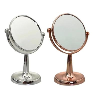 Imagem de Espelho de Mesa Dupla Face com Ampliação Espelho Maquiagem Bancada Decorativo (Rose,Redondo)