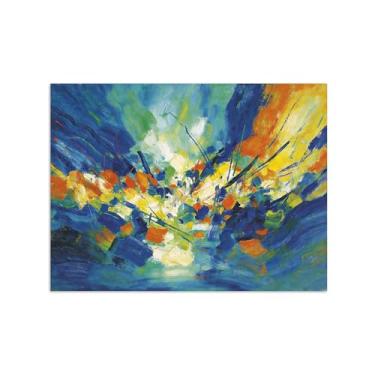 Imagem de Impressões abstratas em tela-Quadro texturizado para parede-Azul verde e laranja 2-Pintura moderna para sala de estar 60x80cm Sem Moldura