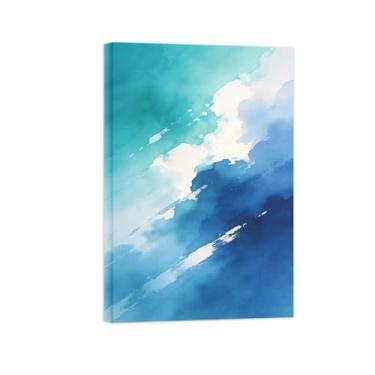 Imagem de Impressões abstratas em tela-Quadro texturizado para parede-Azul e branco-Pintura moderna para sala de estar 30x45cm Tela Embrulhada