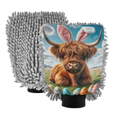 Imagem de ODAWA Luvas reutilizáveis de microfibra chenille para lavagem de carro, pacote com 2, ovos de vaca azul, 20,5 cm C x 30 cm L