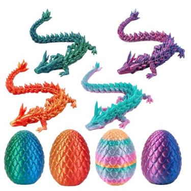 Imagem de Conjunto de 4 peças de dragão impresso em 3D, decoração de mesa de fantasia com animais impressos em 3D, exibição colecionável exclusiva para adultos, presente para entusiastas de dragões, disponível