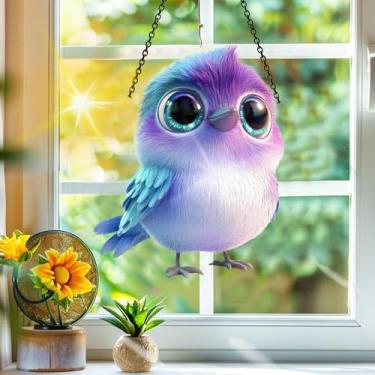 Imagem de Acrílico colorido, apanhador de sol, decoração de janela suspensa de pássaros, arte de parede de arco-íris, para varanda, interior e exterior, jardim, enfeites de Natal, decoração de 19 x 19 cm CH#89