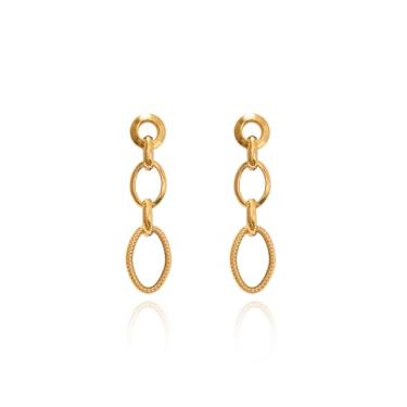 Imagem de Brinco Feminino Argolas Ovais Lisas E Trabalhadas Ouro 18k 750 com Estojo