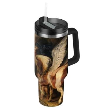 Imagem de Rubens Prints Perseus Andromeda Tumblers com tampas e canudo reutilizável copo de 850 g com alça garrafa de água isolada aço inoxidável copos de café quente para carro