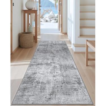 Imagem de DEXI Tapete de corredor de corredor 7 x 20 cm, tapete moderno abstrato macio e antiderrapante interno, tapetes de corredor largo de entrada para corredor, cozinha, quarto, cinza claro