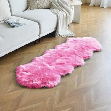 Imagem de duduta Tapete de corredor de pele de carneiro sintética rosa choque 6 x 1,8 m, tapete felpudo fofo para quarto de meninas decoração de assento de pele lavável