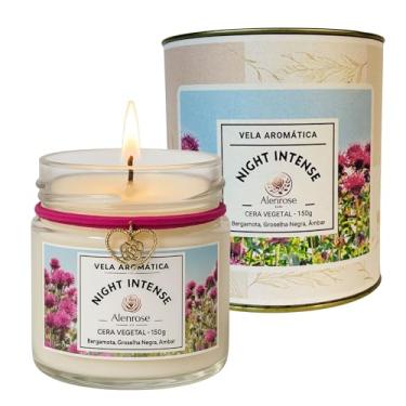 Imagem de Alenrose Vela Aromática Night Intense – Bergamota, Groselha Negra, Âmbar - Cera de Coco 100% Vegetal, 150g, 30h de Queima, Pote de Vidro Luxo com Lata Decorativa