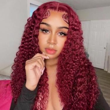 Imagem de Peruca Hihmarm Borgonha Bob, Cabelo Humano, 13x6 HD, Onda Profunda, Lace Front, Cabelo Humano, Pré-depilado, Use e Use,Encaracolada, Lace Frontal Bob, 18 Polegadas