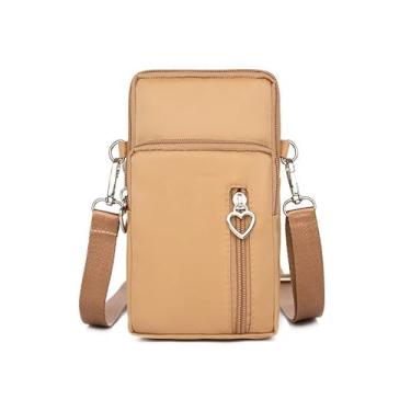 Imagem de 1 mini bolsa transversal vertical pequena para mulheres, bolsa de telefone de nylon com bolso para moedas, estilo coreano, Cáqui escuro, Cáqui escuro