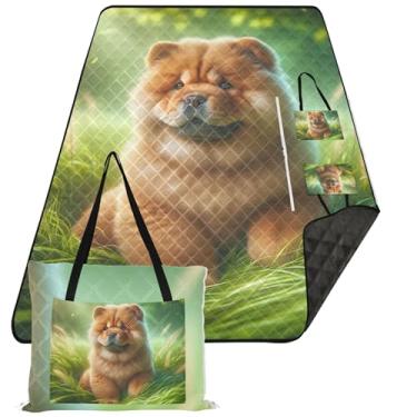 Imagem de TSENQUE Cobertor de praia Chow Chow Dog fofo filhote de cachorro sem areia impermeável, acampamento ao ar livre, tapete de piquenique dobrável, fofo, 299 cm x 203 cm