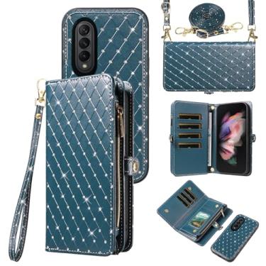 Imagem de Capa de celular para Samsung Galaxy Z Fold 3 5G 2021 com zíper carteira destacável com alça transversal alça flip glitter compartimento para cartão ZFold3 Z3 Fold3 3Z ZFold35G mulheres homens meninas