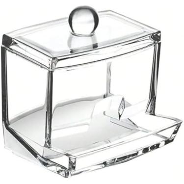 Imagem de Porta Algodão e Cotonetes em Acrílico Transparente, Organizador com Tampa e Compartimentos, Dispenser para Hastes Flexíveis de Uso Doméstico