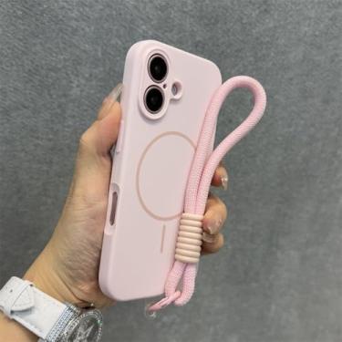 Imagem de Capa de silicone líquido Candy para iPhone 16, 15, 14 Plus, 13, 12 Pro Max, macia, à prova de choque, com alça magnética, rosa claro, para iPhone 15