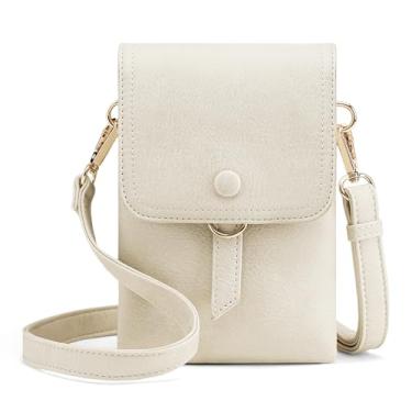 Imagem de Kiss Sea Bolsa tiracolo pequena feminina de couro PU bolsa para celular com vários compartimentos bolsa carteira para itens essenciais preta, Bege, Small