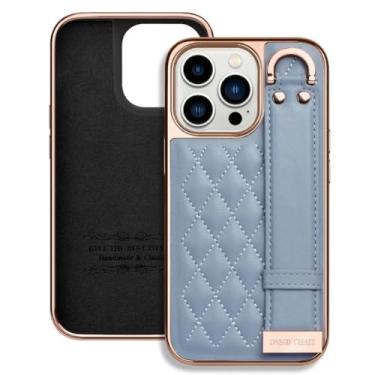 Imagem de IRTGFG Capa de couro com revestimento de pulseira para iPhone 16, à prova de choque, com suporte e proteção contra quedas (para iPhone 16/azul)
