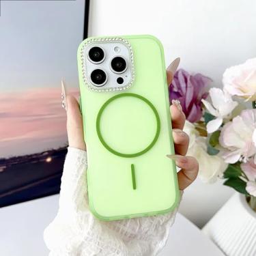 Imagem de HJZSZX Capa transparente à prova de choque com carregamento sem fio magnético e flash fosco para iPhone 16 Plus (para iPhone 16 Plus/verde)