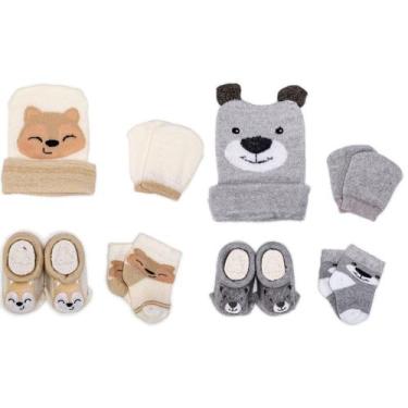 Imagem de 2 Conjuntos Bebê Recém-Nascido Touca Luva Meia e Pantufa Enxoval Menin