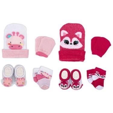 Imagem de 2 Conjuntos Bebê Menina Meias Toucas Luvas Pantufas Recém Nascido Enxo
