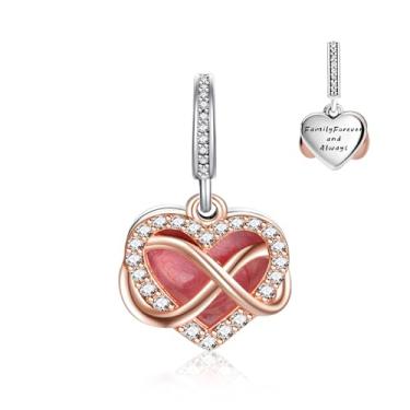 Imagem de Amieween Pingentes de ouro rosa e coração rosa para pulseiras e colares Pandora, pingente de infinito Forever Love com zircônia cúbica para mulheres, presentes de joias com pingente de coração