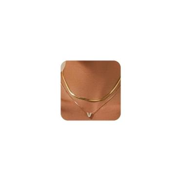 Imagem de KLSURPRISE2 Colar feminino com letra mini bolha – Colar delicado com inicial de zircão banhado a ouro 18 k manchado espinha de peixe em camadas para presente, Large, Cobre, Zircão