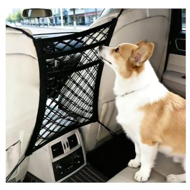 Imagem de DYKESON Barreira de rede de carro para cães de 3 camadas atualizada com organizador de malha de segurança automática bolsa de armazenamento extensível universal para carros, SUVs - fácil instalação, mais seguro para dirigir com crianças e animais de estimação