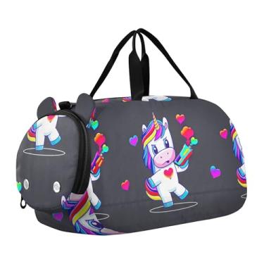 Imagem de Bolsa esportiva para meninos, coalas fofos, Natal, verde, presente de fim de semana, bolsa de viagem para meninas, Unicórnio de desenho animado futurista preto, Clássico