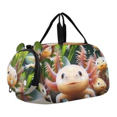 Imagem de Bolsa esportiva para meninos e crianças pequenas, bolsas de viagem para meninas, academia, bagagem infantil, arte pop, vaca highland, Quebra-cabeça de animal fofo Axolotls, Clássico
