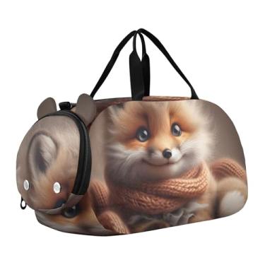 Imagem de Bolsa esportiva para meninos, fofa, coala, pôr do sol, romance, fim de semana, para viagem, bolsa de ginástica, bagagem infantil, Cozy Fox Tea Time Winter, Clássico