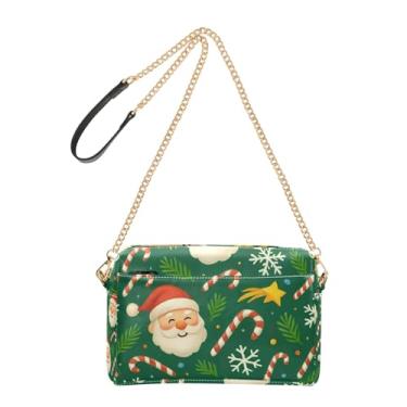 Imagem de Joitme Bolsa transversal feminina bolsa para celular alça de corrente de couro PU bolsa de ombro desenho de Natal Papai Noel verde