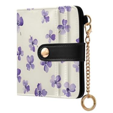 Imagem de SEHANY Carteira feminina elegante com flores roxas com bloqueio de RFID, compacto, porta-cartão de crédito de couro PU, dobrável para moedas, carteiras para mulheres e adolescentes