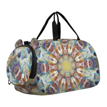Imagem de Bolsa esportiva de lagosta vermelha com estrela do mar azul para viagem de fim de semana bolsa esportiva para meninos e crianças, mandala floral colorida, Clássico