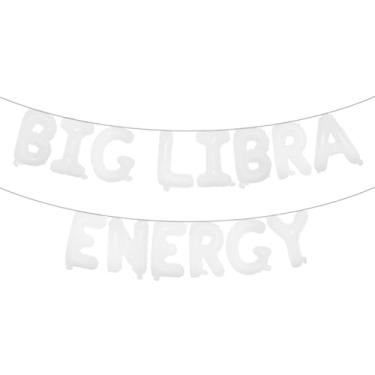Imagem de Balões de letras - BIG LIBRA ENERGY 40,6 cm letras do alfabeto alumínio balão Mylar setembro ou outubro aniversário festa balão banner (BIG LIBRA ENERGY White)