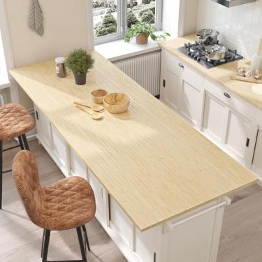 Imagem de EaseStick Papel de contato de madeira de bambu, papel de parede de madeira leve para armários, bancadas, adesivo à prova d'água, papel de parede de madeira bege, papel de parede listrado para banheiro