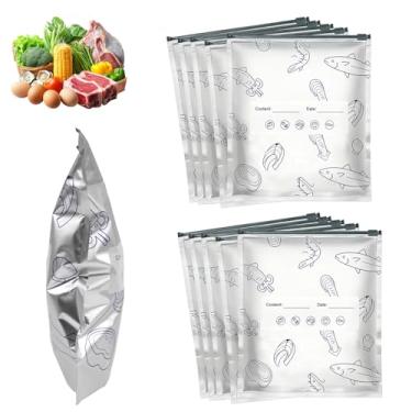 Imagem de Sacos de armazenamento reutilizáveis seláveis, 2025 novos sacos de zíper a vácuo resseláveis para alimentos, sacos seláveis com etiqueta e fecho de zíper para carne de frutas vegetais (10 peças