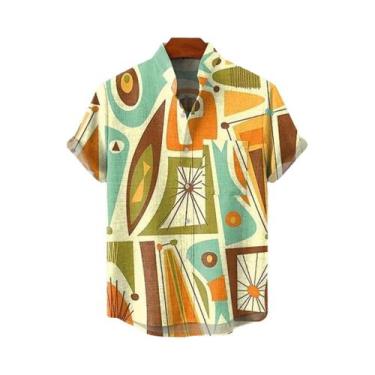 Imagem de Camisa Masculina De Linho De Manga Curta Estilosa E Confortável Com Es