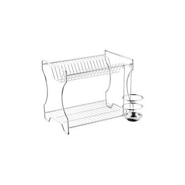 Imagem de Escorredor Para 18 Pratos Cláudia Com Porta Talher Em Aço Cromado 36X26,5Cm - Schmitt