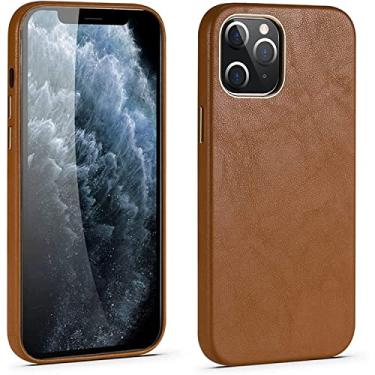 Imagem de AEHON CaseSlim Capa de couro para iPhone 13 Mini/13/13 Pro/13 Pro Max, couro PU de luxo à prova de choque antiderrapante capa de corpo inteiro capa protetora TPU Bumper Case (Cor: Marrom, Tamanho: 13 Mini 5,4 polegadas)