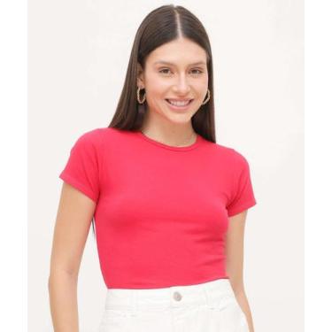 Imagem de Blusa Feminina Básica Cotton Manga Curta Marisa-80044, Rosa, G
