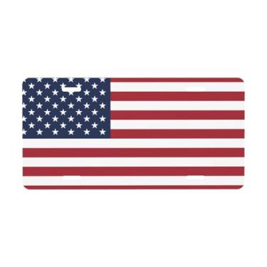 Imagem de Placa de carro decorativa com bandeira americana. Placa de metal para carro. Placa de alumínio Noverlty impermeável Colorfast 30 x 15 cm
