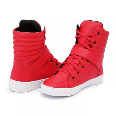 Imagem de Tenis Vegano Bawmi Cano Alto Feminino Vermelho com Tira academia, gina
