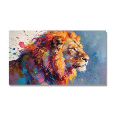 Imagem de NHLDZYH Respingo de tinta leão pintura em tela abstrata arte animal mural vívido chama a atenção para sala de estar decoração de casa moderna. A95. 50 x 90 cm. Apenas tela