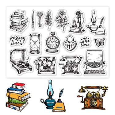 Imagem de 1 folha de carimbos transparentes de plástico PVC, carimbo de silicone antigo com tema de memória, carimbo de borracha transparente de silicone para fazer álbuns de fotos faça você mesmo, 16 x 11 x