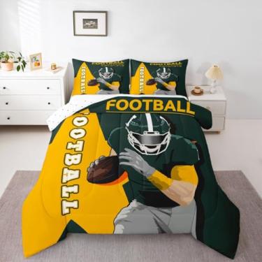 Imagem de Feelyou Jogo de cama de solteiro, para meninos e meninas, Green Bay, jogador de futebol americano, feminino, masculino, futebol, cidade, rúgbi, esportivo, conjunto de edredom para fãs de futebol