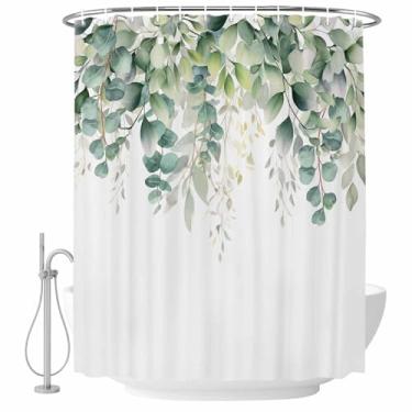 Imagem de Cortina de chuveiro de eucalipto floral verde, folhas de aquarela rústicas, tecido impermeável botânico, conjunto de cortinas de chuveiro para banheiro, decoração de casa, lavável na máquina