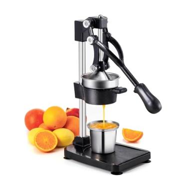 Imagem de TONGCHANT Espremedor manual extra alto de ferro fundido com base plana e copo de aço inoxidável para limão, romã, limão, frutas cítricas, espremedor manual pesado, espremedor de laranja, fácil de